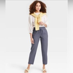 A New Day High-Rise Ruffle Waisted Pull-On Ankle Pants in Dusty Blue